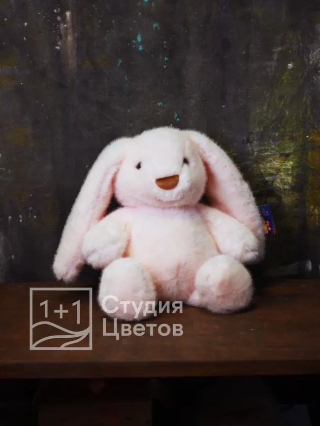Зайка плюшевый розового цвета 28 см