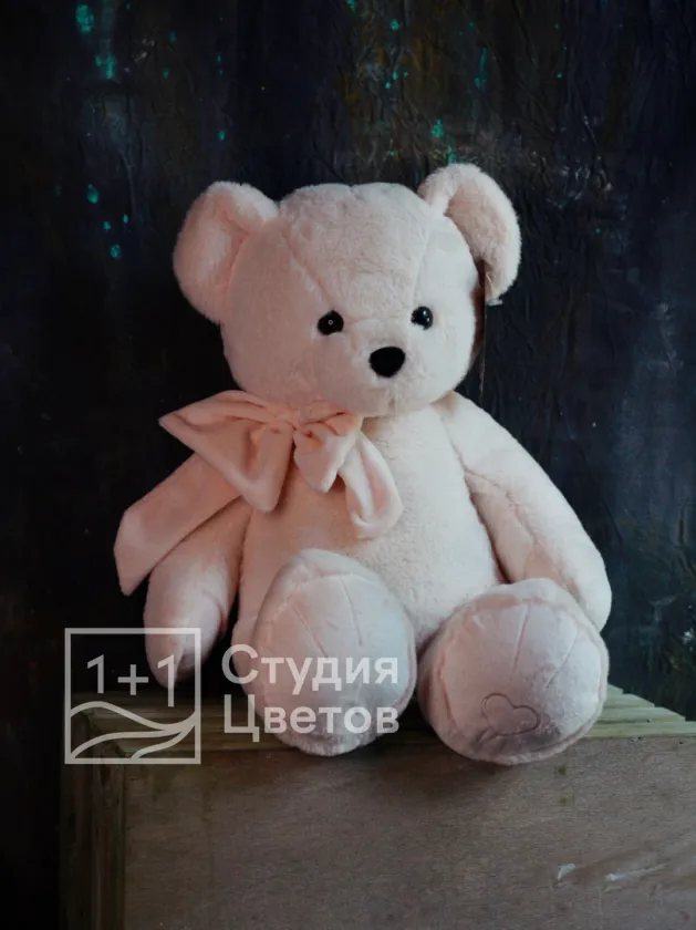 Мишка пыльно-розового цвета 38 см с сердечком на лапке 