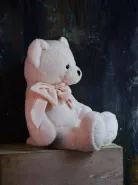 Мишка пыльно-розового цвета 38 см с сердечком на лапке 