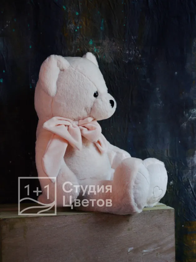 Мишка пыльно-розового цвета 38 см с сердечком на лапке 